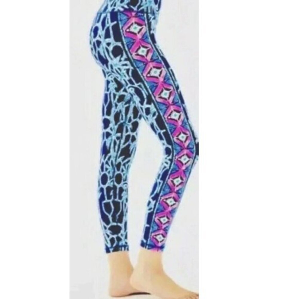 Lilly Pulitzer Luxletic Weekender High Rise Legging Navy Lucky Bamboo Size Small